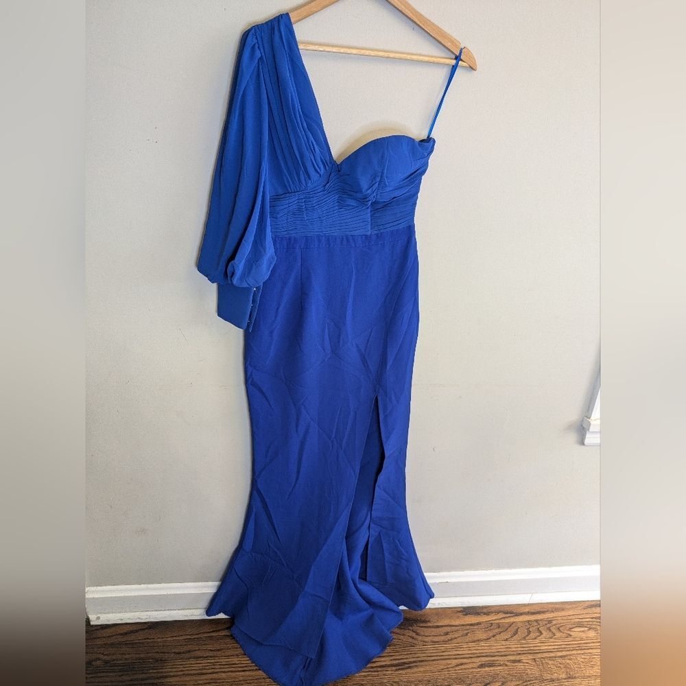 Elle Zeitoune Charles Blue One Shoulder Gown Size S